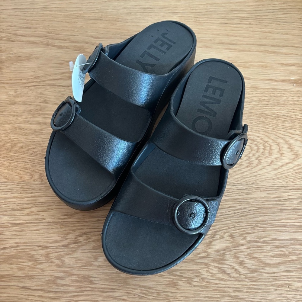 Black Double Strap Sandals with Buckles